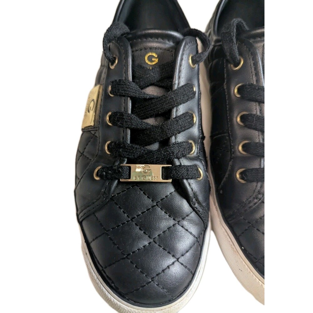 G by GUESS Backer Black Quilted Sneakers Gold Hardware Faux Leather Low Top 7M - Picture 13 of 13